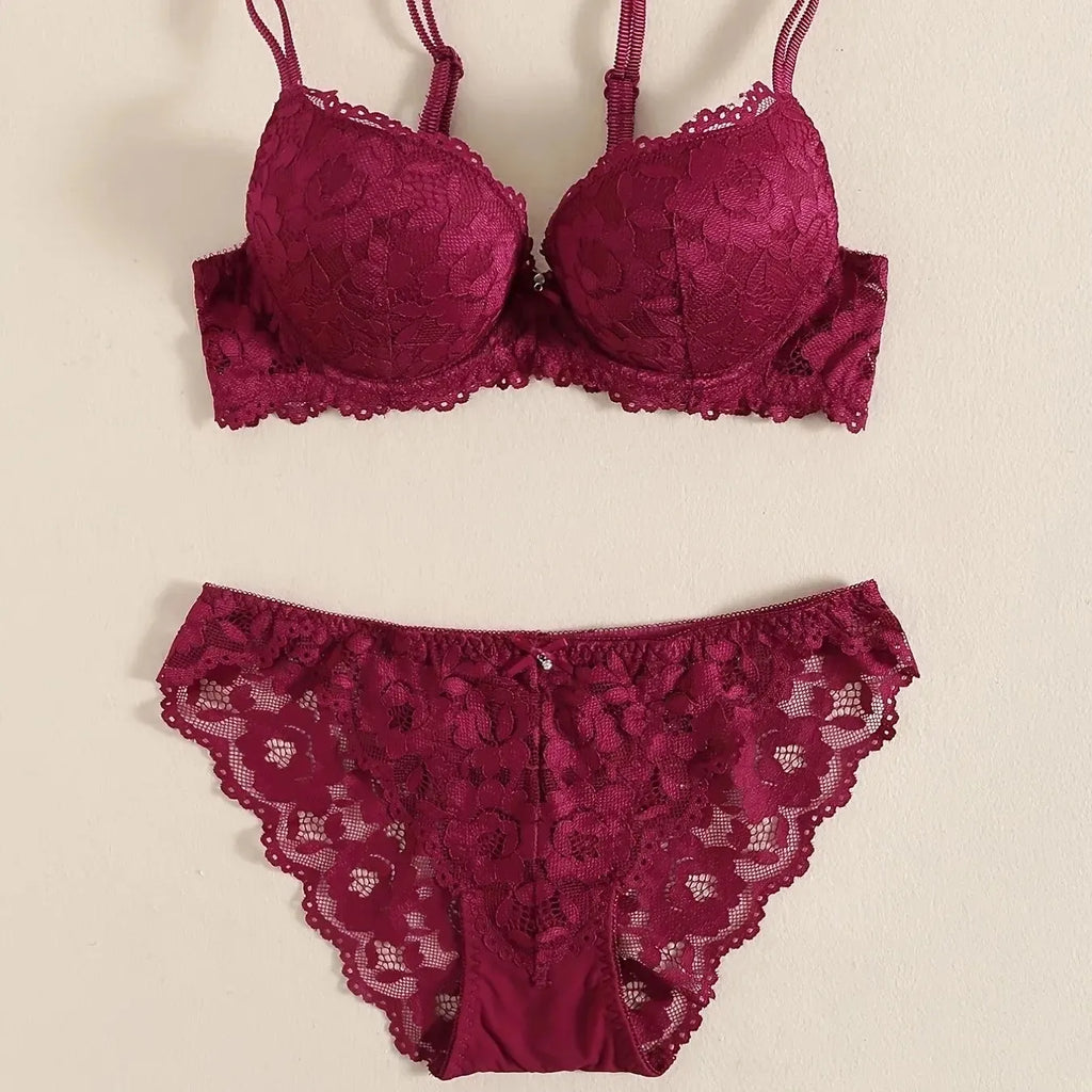 1 Set Elegantes Dessous-Set aus Spitze mit Stickerei und atmungsaktivem Stoff: Push-Up-BH, transparenter Schlüpfer mit tiefem Bund – das ultimative Valentinstagsgeschenk