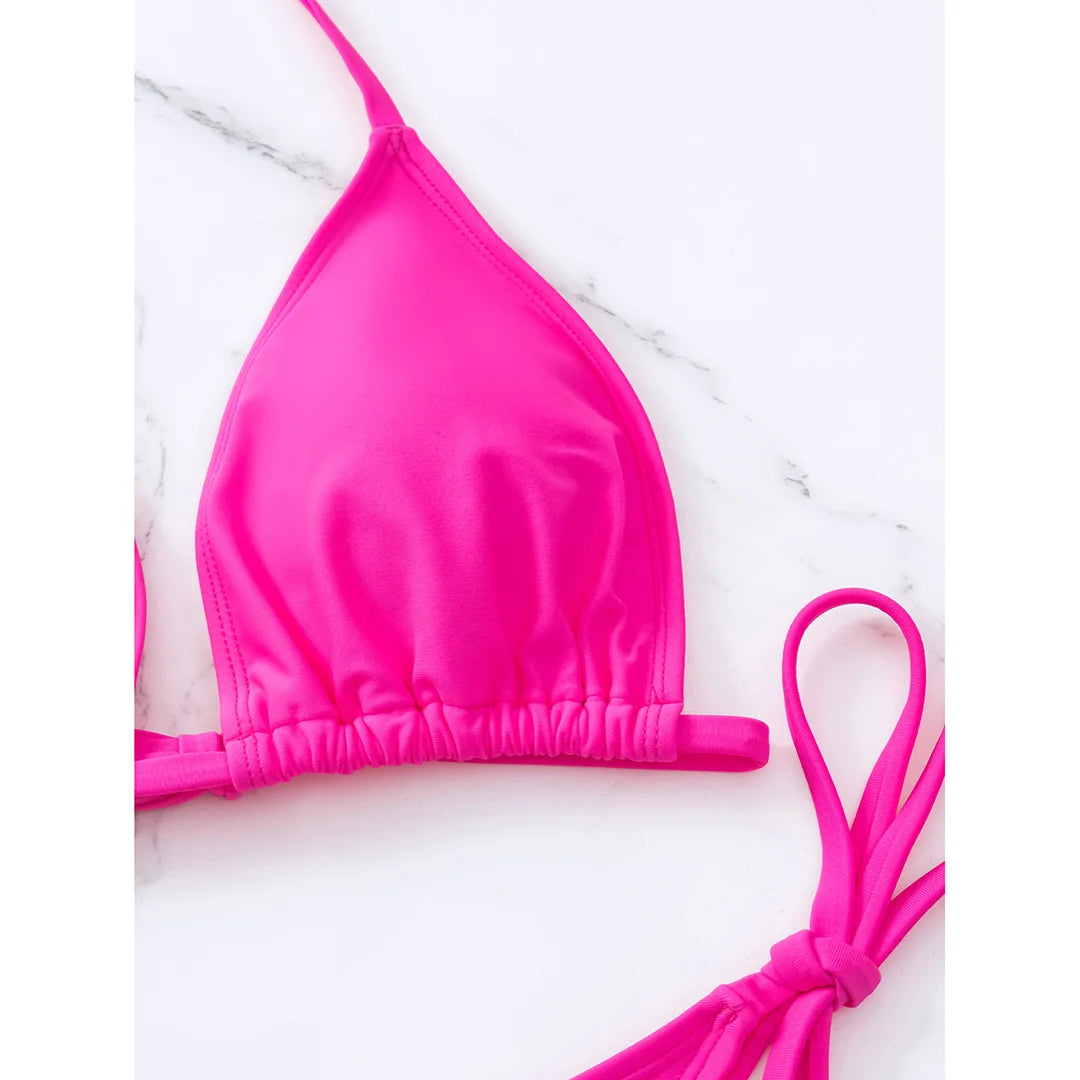 7 Farben Neckholder Brasilianischer Bikini Damen Bademode Weiblicher Badeanzug Zweiteiliges Bikini-Set Gepolsterter Badeanzug Damen V3536