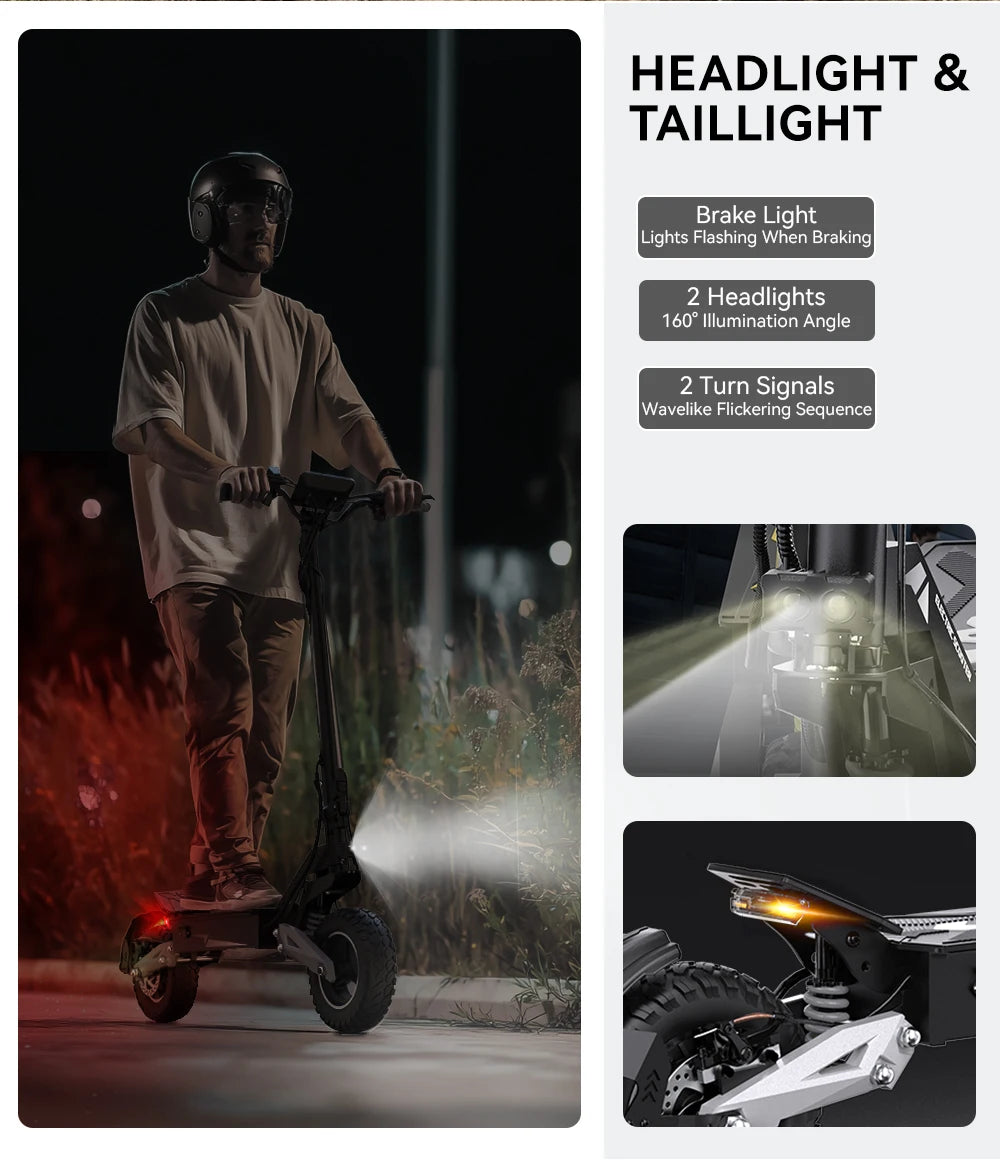 T10 Tragbarer E-Scooter 900W Spitzenleistung 48V 13.5/18 Ah Akku Elektroroller für Erwachsene 11 Zoll Offroad-Reifen Elektroroller