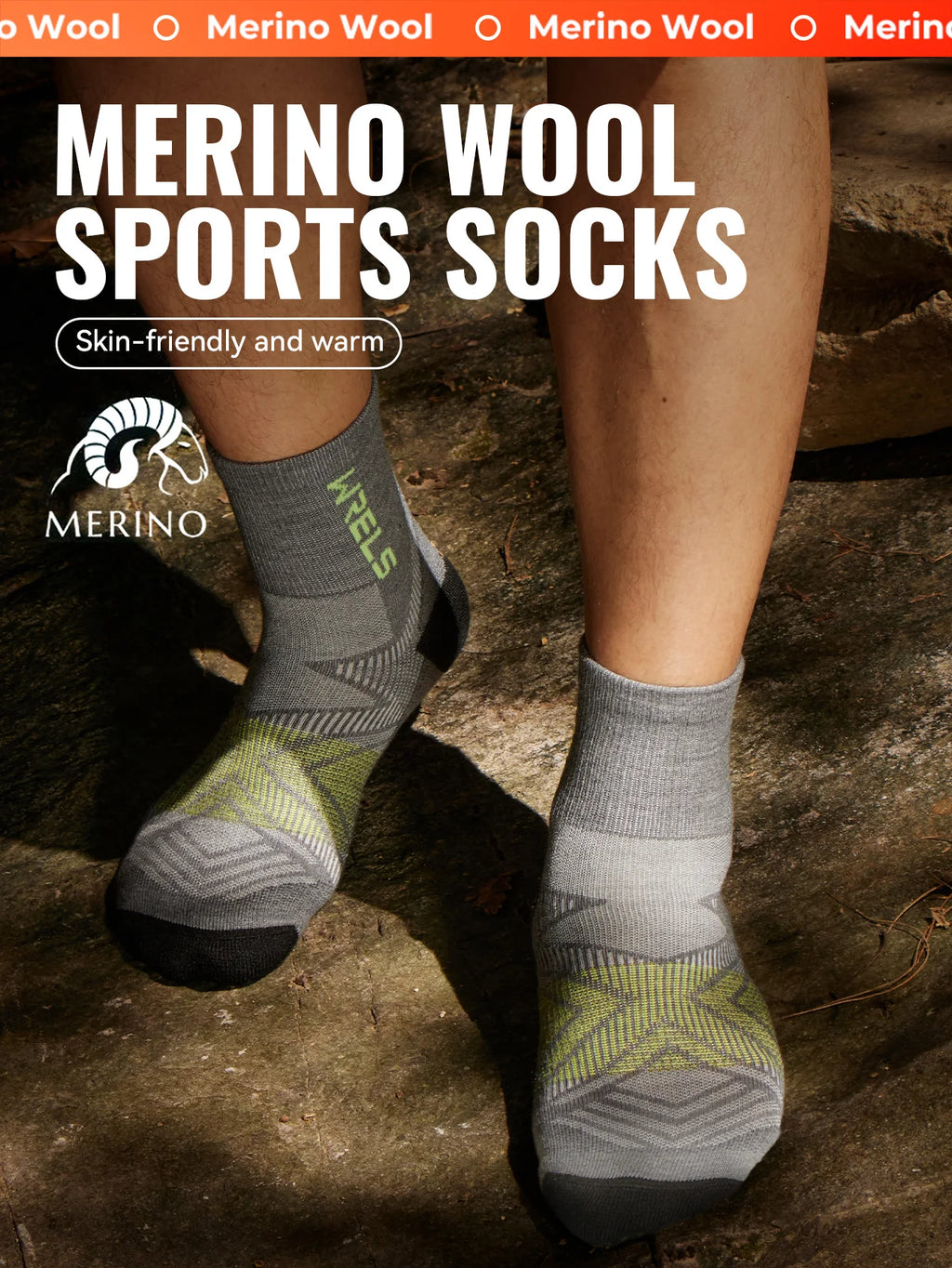 WRELS 1/2/3 Paar Merinowollsocken Wander-Laufsocken Atmungsaktiv Gepolstert Schweißableitend Warm Thermisch Kompressions-Wollsocken