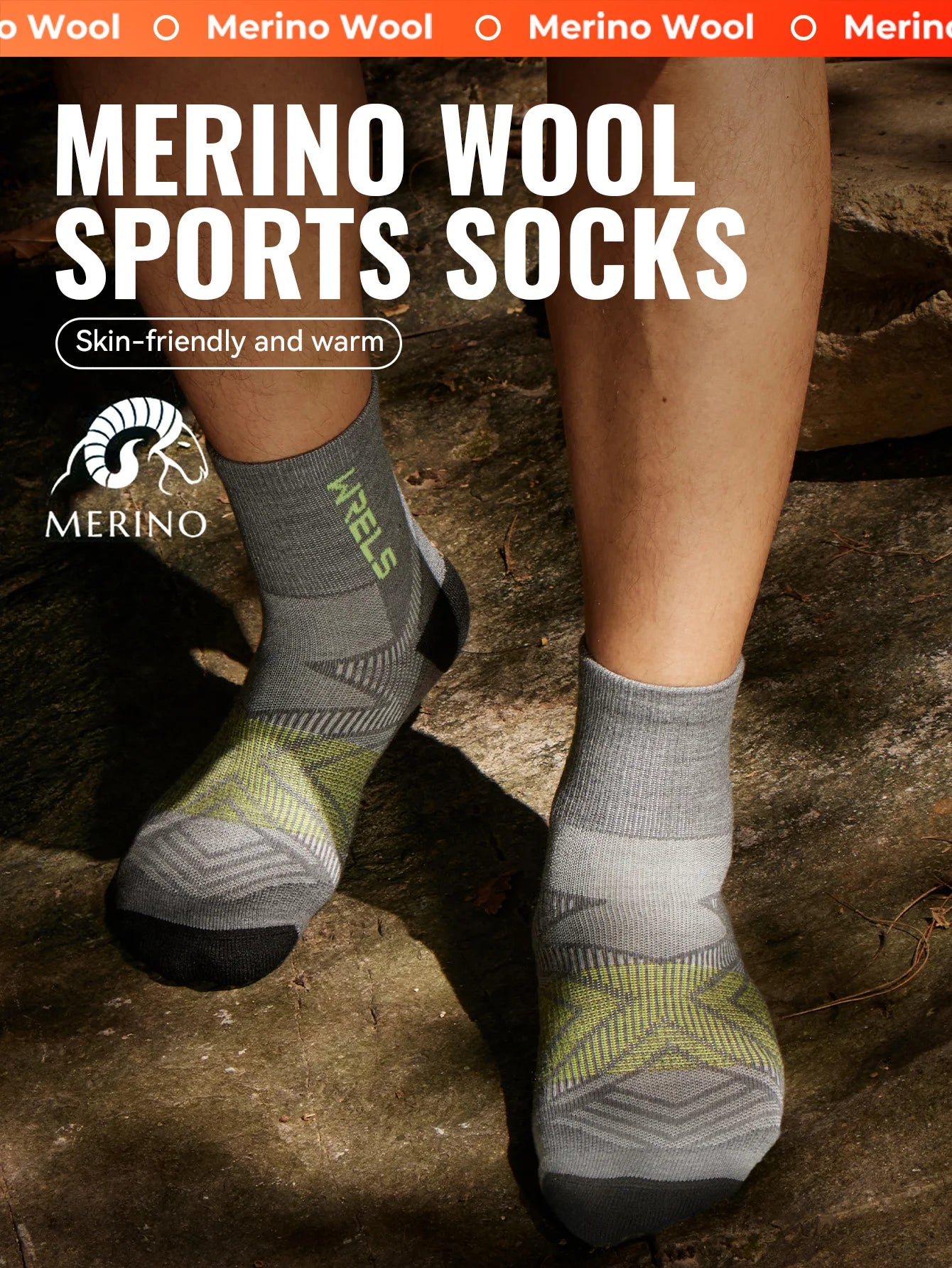 WRELS 1/2/3 Paar Merinowollsocken Wander-Laufsocken Atmungsaktiv Gepolstert Schweißableitend Warm Thermisch Kompressions-Wollsocken