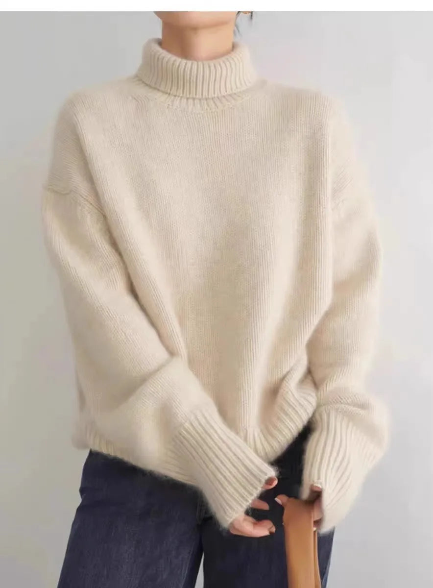 2024 Herbst und Winter Neuer dicker Kaschmirpullover Damen Rollkragenpullover Warm Locker Gestrickter Basispullover Jacke Oberteile