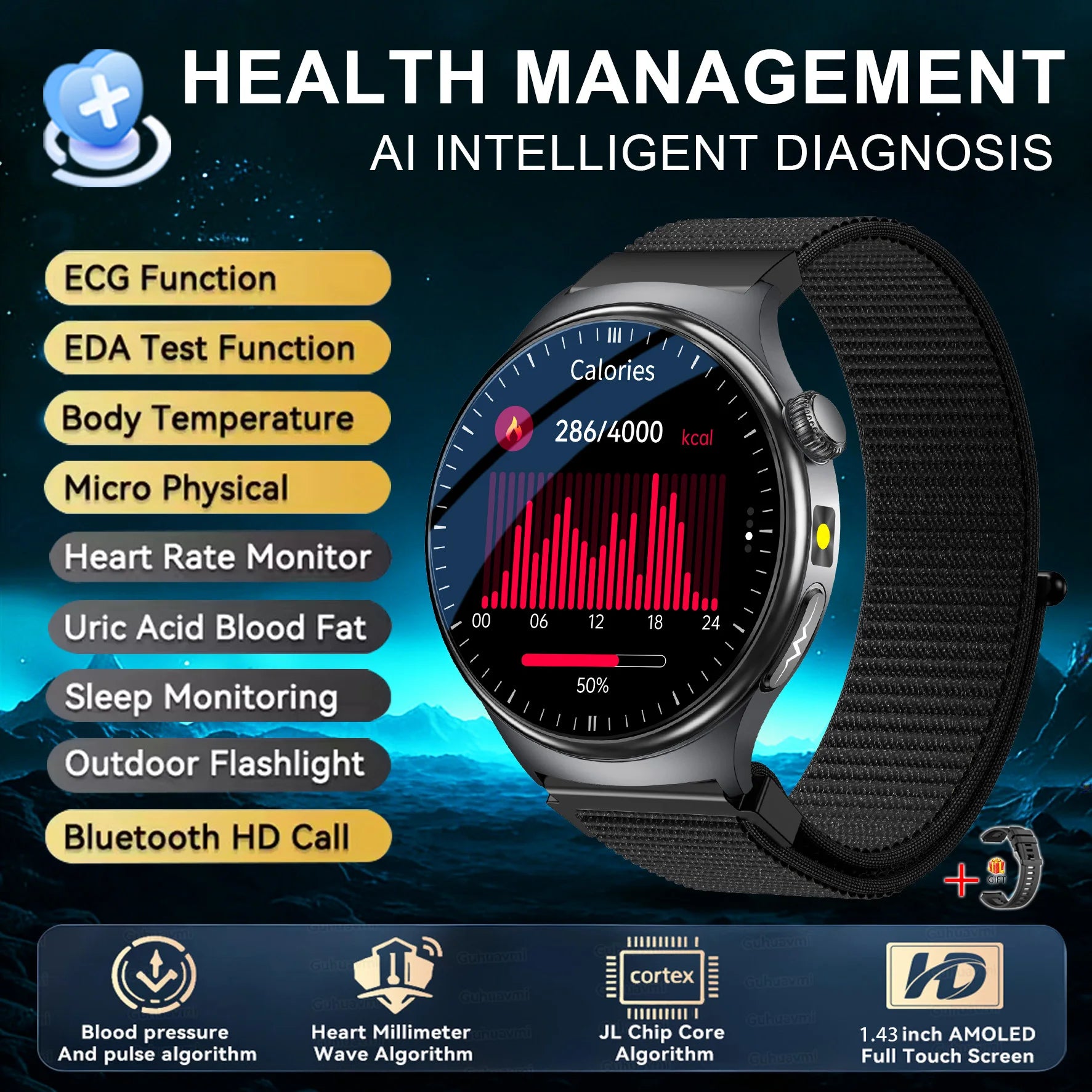 2026 Neue genaue Körpergesundheitsanalyse Smartwatch Herren EKG Blutfette Harnsäure Blutdruck Körperfett Sprachanruf Smartwatch