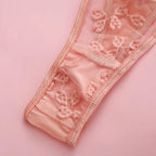Spitzen-Dessous-Set 3-teilig Transparenter BH Strumpfhalter Halbcup Push-up Unterwäsche für Damen
