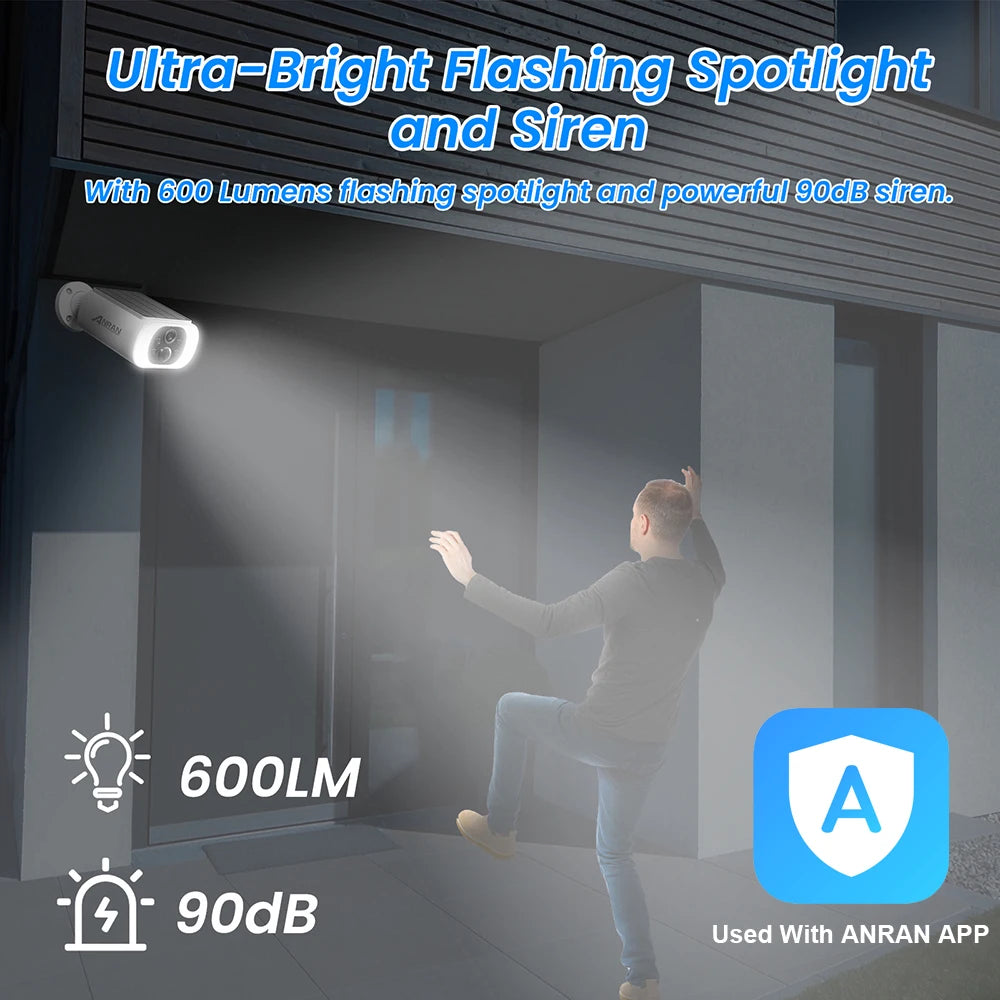 ANRAN 2K Solar-Überwachungskamera 3/5MP Outdoor Funk 2.4G WIFI Kamera Akku-Cam Flutlicht Farbe Nachtsicht NVR kann nicht hinzugefügt werden