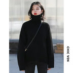 CHIC VEN Koreanischer Damen Pullover Lockerer Rollkragenpullover Warme Einfarbige Pullover Strickwaren Basic Female Tops Herbst Winter 2022