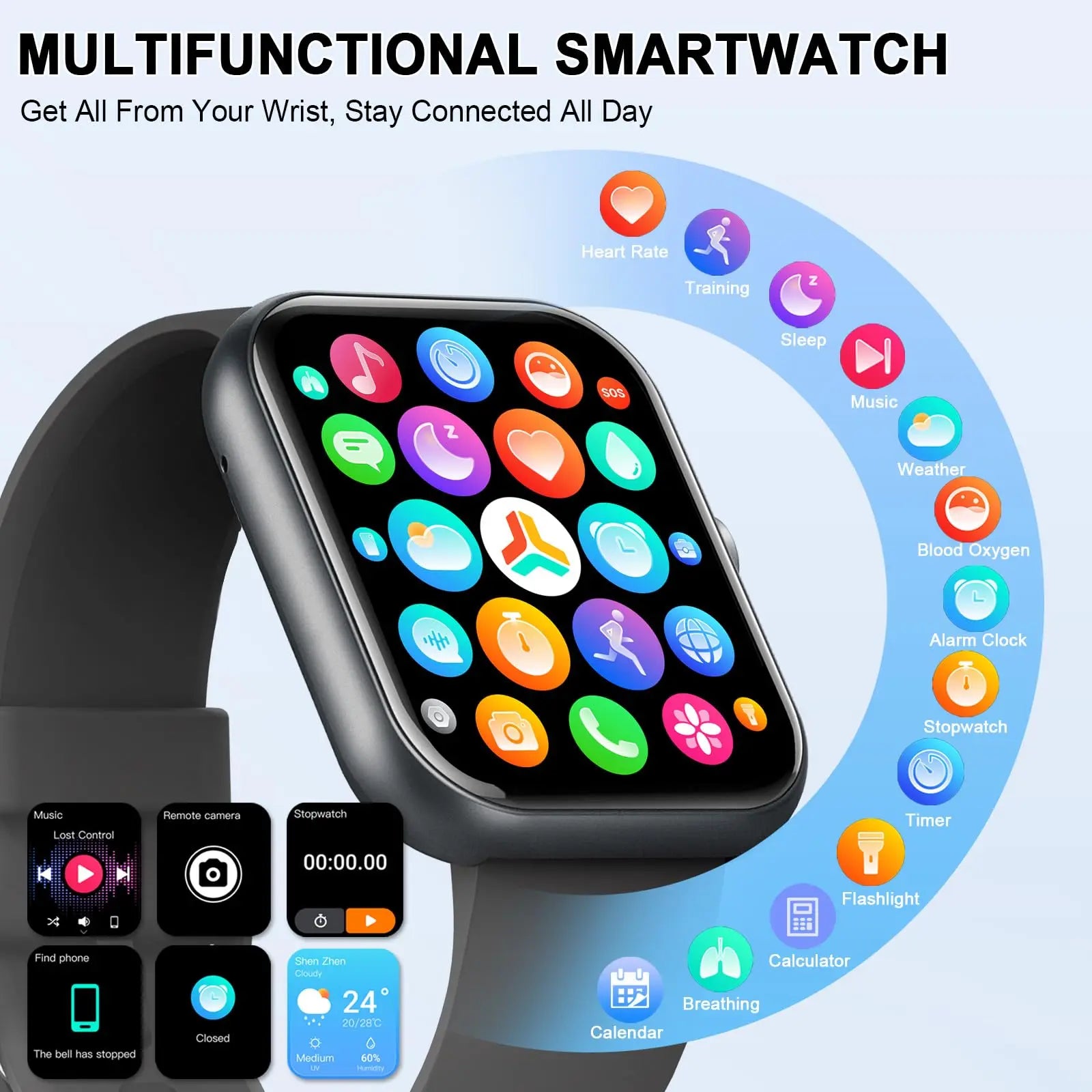 Smartwatch (Anrufe annehmen/tätigen), 1,96" Smartwatch, Fitness-Tracker, Schlafmonitor, Schrittzähler, über 100 Sportmodi, IP68 wasserdicht