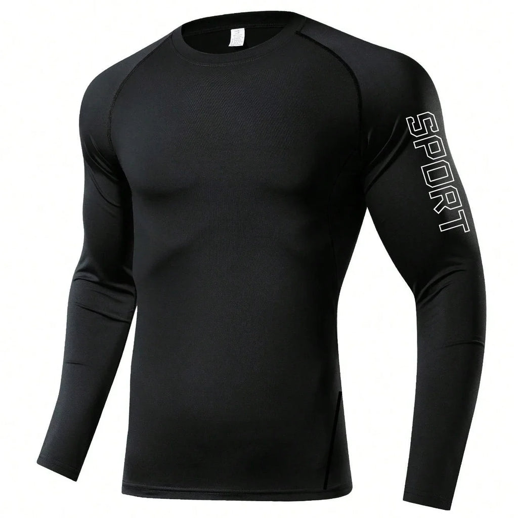 Herren Kompressions-Langarmshirt Schwarz Fitness-T-Shirt Männer Laufen Schnelltrocknend Gym-Top Sonnenschutz Sport-Baselayer
