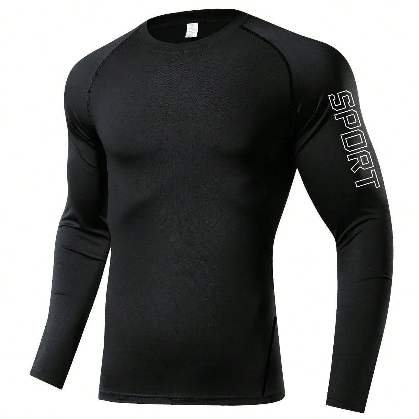 Herren Kompressions-Langarmshirt Schwarz Fitness-T-Shirt Männer Laufen Schnelltrocknend Gym-Top Sonnenschutz Sport-Baselayer