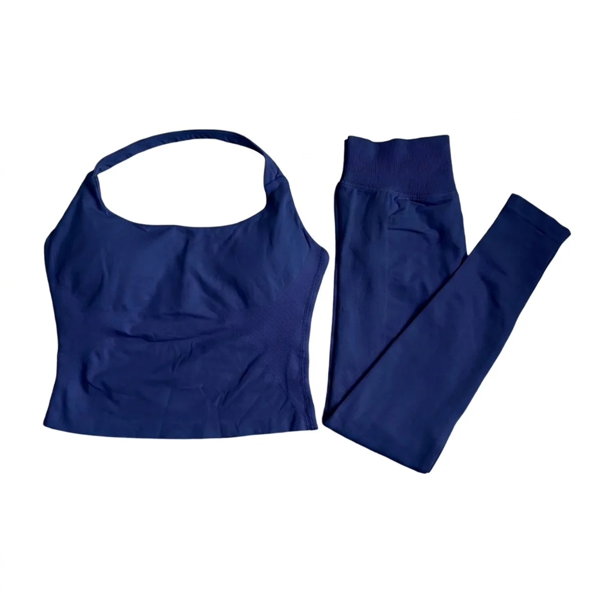 Halter Top Leggings 2-Piece Set Seamless Halterneck Backless Yoga Top+Scrunch Booty Leggings Fitness Gym 2pcs Set