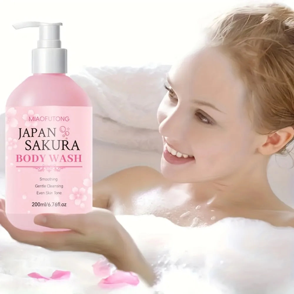Sakura Duschgel Lang anhaltende Feuchtigkeit Glatt Langanhaltender Duft Sanfter Schaum Körperreinigung Badeprodukt 200ml