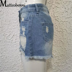 2024 Sommer neue Damen Ripped Repaired Denim Shorts Hohe Taille Bodycon Distressed Hole Bottoms Lässige Taschen Sexy Kurze Jeans