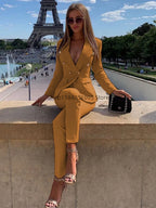 Neue elegante Hosenanzüge Damen Western-Stil Beige 2-teiliges Set glättet Ihre Silhouette für Pendeln Freizeit Damen Anzüge Set
