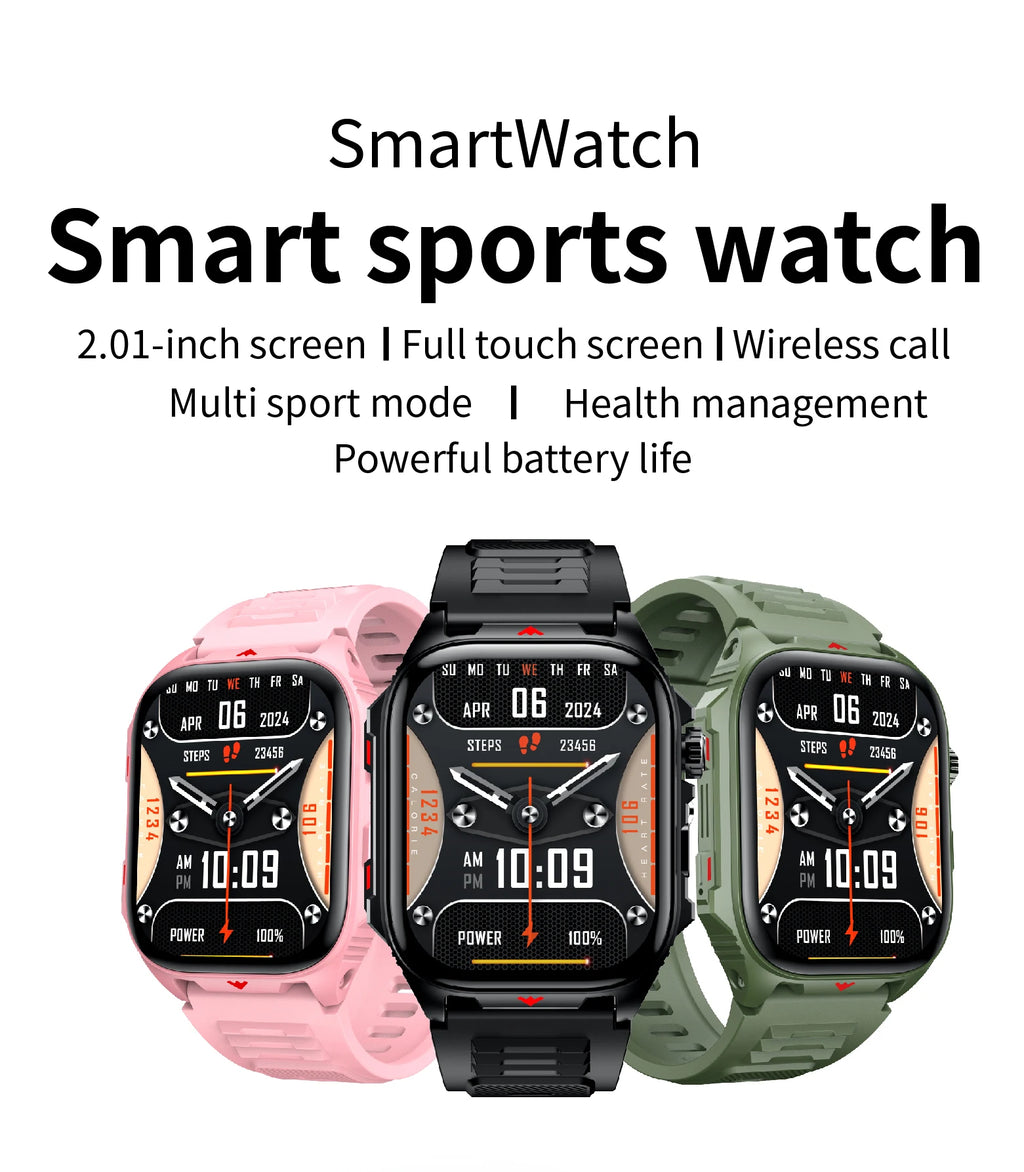 Elektronische Smartwatch BT-Anruf Herzfrequenzmesser Smartwatch Fitness Tracker Wasserdichte Sportuhren für Männer Frauen Android 2026