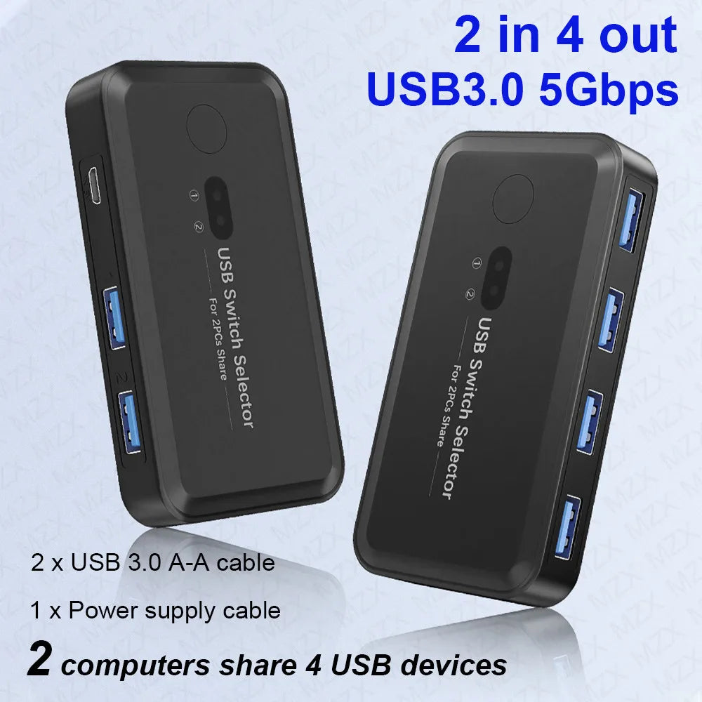 MZX USB 3.0 Switcher KM Switch Selector KVM Hub Docking Station 2 Computer Laptop PC Desktop Accessories Share Printer Keyboard