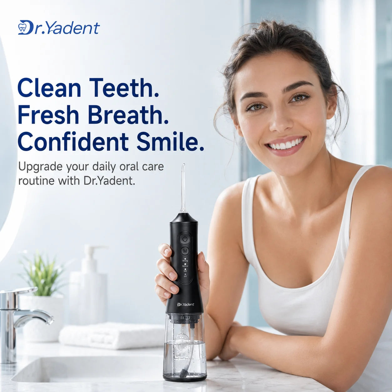 Dr.Yadent YD06 Kabelloser Munddusche Wasserflosser 300ML Tragbarer Wasserstrahl USB-C Schnellladung 7 Düsen 4 Modi IPX7 Wasserdicht