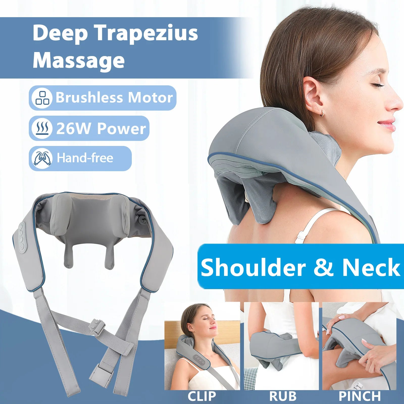 Foreverlily 26W Neck And Shoulder Massager Wireless Shoulder And Back Kneading Massage Shawl Trapezius Neck Cervical masajeador Main image