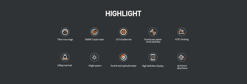 JOYOR S10-S-Z E-Scooter 60V 18Ah Doppelmotor 2000W 10 Zoll Reifen Erwachsenen E-Scooter Schwarz Höchstgeschwindigkeit 65km/h Reichweite 70-85km