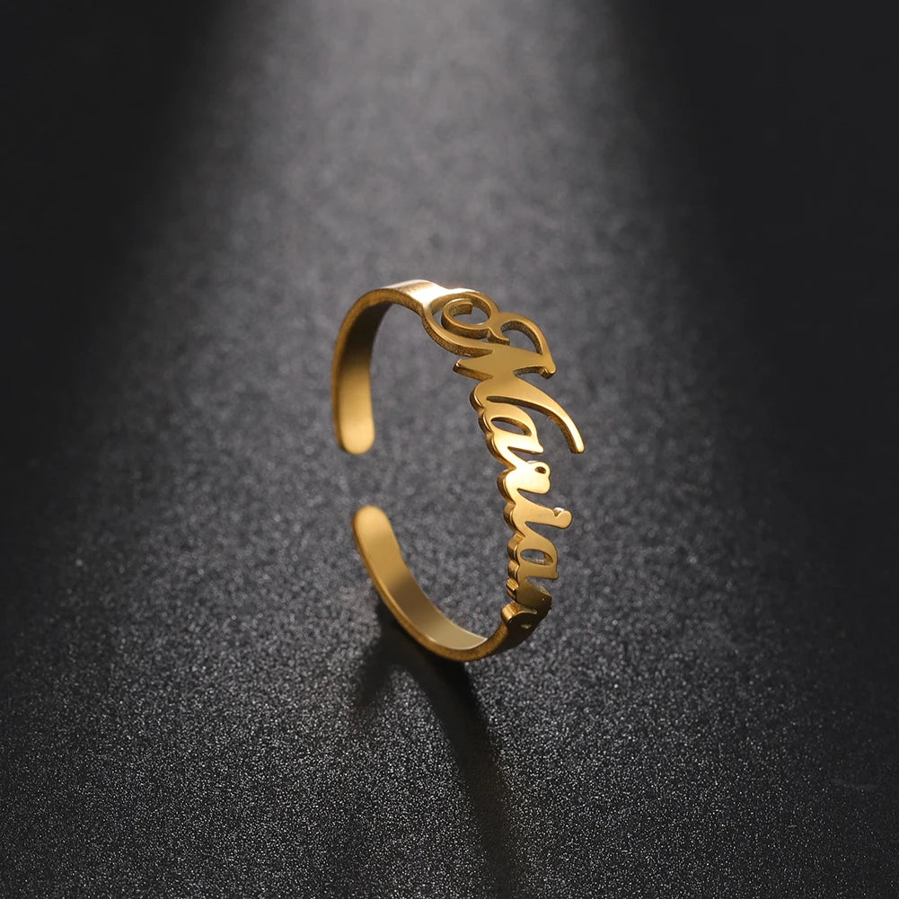 Personalisierter Doppel-Vorname-Ring für Damen und Herren, personalisiertes Paar-Familien-Geschenk, goldfarbener Edelstahl-Metallschmuck