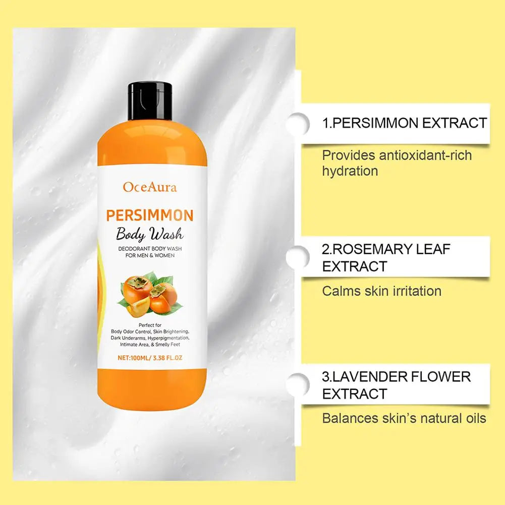 100ml Kaki-Duschgel, Peeling-Duschgel, Feuchtigkeit spendend, Haut reinigend, glatt, weich, Körpergeruch-Entferner, Badeprodukte