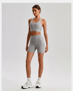 Buttery Soft Nylon Yoga Set Crisscross Back Sports Bra High Waist Biker Shorts 2 Piece Gym Set Workout Outfit Women Activewear