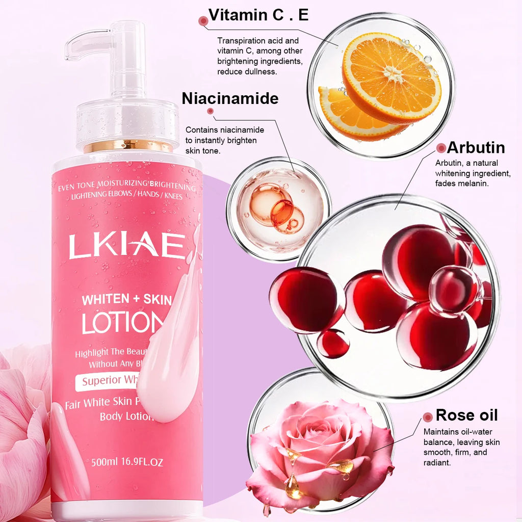 AILKE Superior Aufhellende Körperlotion, feuchtigkeitsspendend, glatte Haut, reduziert dunkle Flecken, mit Rosenöl, Niacinamid, 500ml