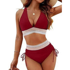Sexy tiefer V-Ausschnitt Bikini Set Damen 2026 Sommer Strand mit Brustpolster Bademode High Waist Kordelzug Triangel Bikini