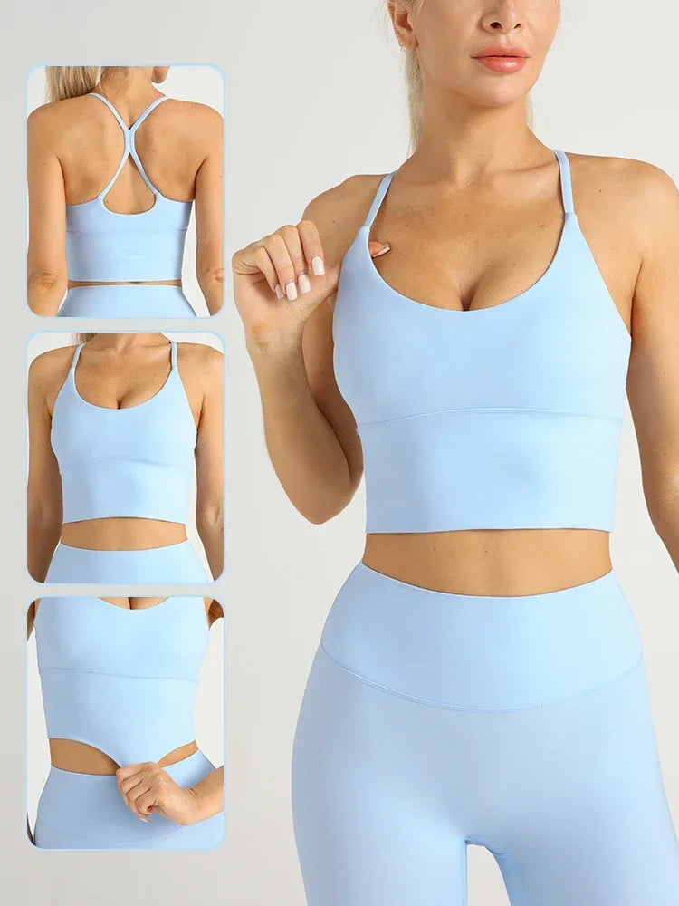 Einfarbiger Damen-Sport-BH mit nacktem Gefühl, sexy Kreuzrücken, Y-Form, Sport-BH, Fitness, Yoga, Joggen, Workout, Sport, Damen-Träger-BH Hauptbild