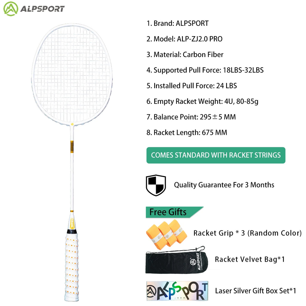 ALP ZJ2.0 Pro 4U 85g 100% Carbonfaser + Titanlegierung Badmintonschläger Ultraleichte Sportausrüstung Schläger Badmintontraining