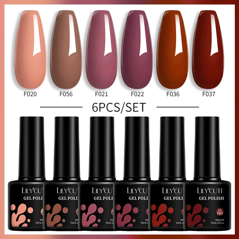 LILYCUTE 6PCS Gel-Nagellack-Set Sommer Neon Nagellack-Gel-Kits für DIY Nagel Semi-Permanenter UV-Lampe Gellack Nagellack-Set