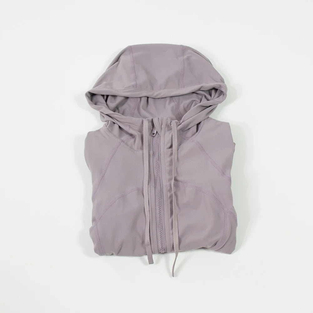 Damen Kapuzen-Sportanzug für Outdoor, Laufen, Fitness und Yoga, atmungsaktiv, lange Ärmel, Strickjacke