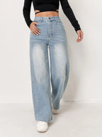 Damenjeans Y2K Kleidung Hellblaue weite Denim-Hose lockere Mode schlicht Stretch vier Jahreszeiten beliebt Freizeit