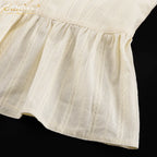 Clacive Mode Lässiges Beiges Baumwoll-2-Teiler-Set Damen Elegantes Langarmshirt mit High-Waist Weite Hose Set Damenbekleidung