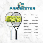 Golden-Dragon Carbonfaser Tennisschläger für Erwachsene, ideal für Fortgeschrittene, Drachen-Design im chinesischen Stil, 50–60 lbs, Gratis-Geschenke
