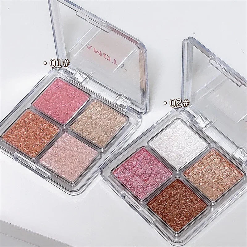 4 Farben Diamant Highlighter Puder Palette Glitzer Gesichtskontur Aufhellen Make-up Schimmer Ultrakonzentrierte Leuchtkraft Kosmetik
