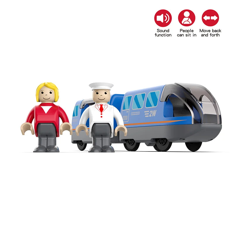 Kid Magnetische Elektrische Zug Lokomotive Holzschienen Slot Diecast Eisenbahn mit Zwei Waggons Zug Holzspielzeug Biro Leduo Gleis