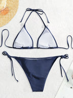 Bademode Tanga Bikini Set Sexy Neu Marineblau Badeanzüge Frau Sexy Bademode Bikinis Triangel Bandage Damen Strandbekleidung