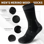 Merinowolle-Thermosocken, Unisex, 3 Paar vollgepolsterte Winterstiefelsocken, geeignet zum Wandern und Arbeiten bei kaltem Wetter