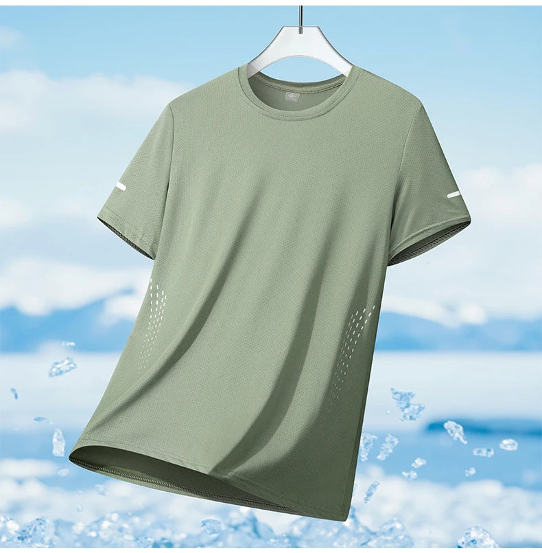 CHRLCK Herren Wander-Schnelltrocknungs-T-Shirts Atmungsaktive Lauf- und Angel-T-Shirts Weiche Elastizität Outdoor-Sport-Kurzarmshirt Sommer