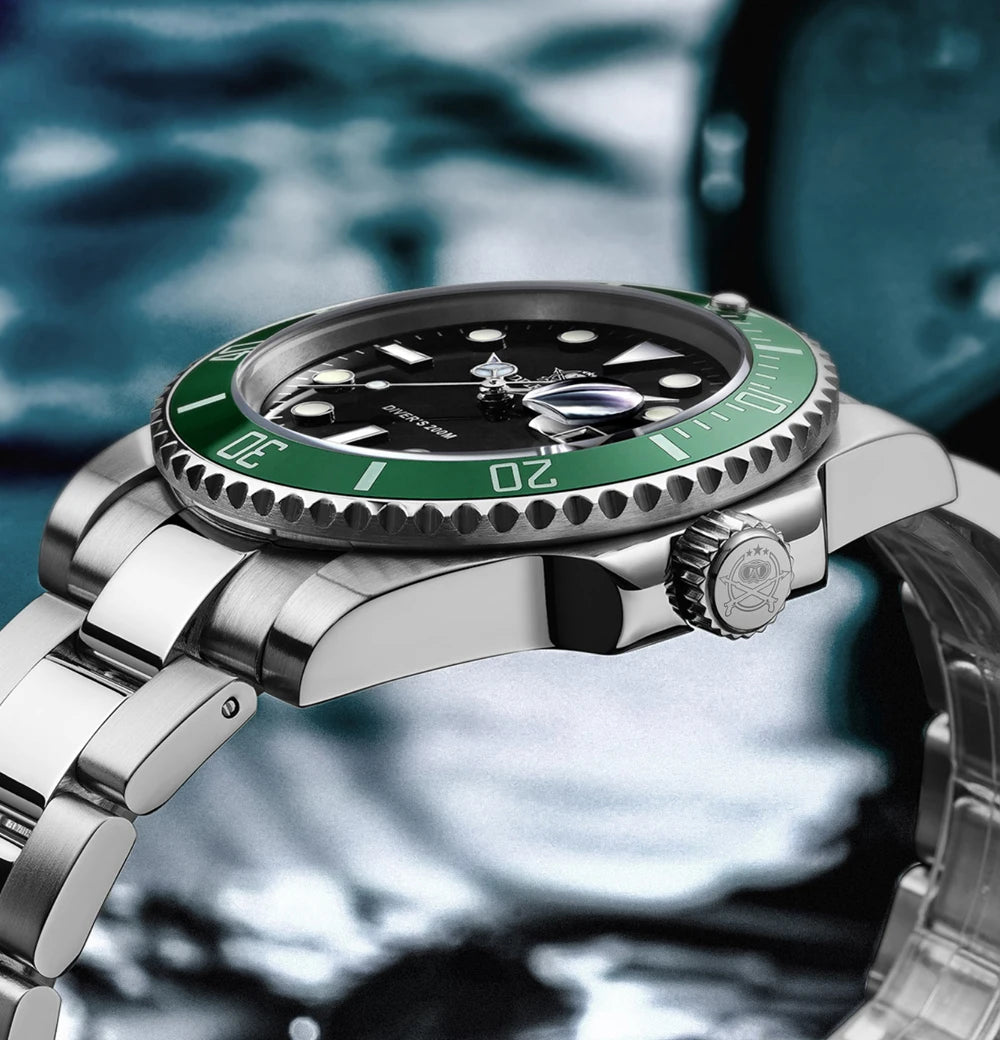 ADDIESDIVE Herren-Uhr klassisch mit Keramiklünette 200m wasserdicht Freizeit Quarz-Uhr BGW9 Blaue Leuchtzeiger Geschenk-Uhr MY-H3-2