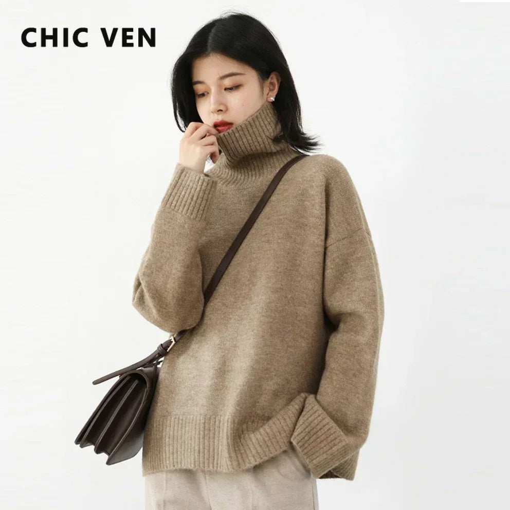 CHIC VEN Korean Women's Sweater Loose Turtleneck Sweaters Warm Solid Pullover Knitwear Basic Female Tops Autumn Winter 2022 Secondary image