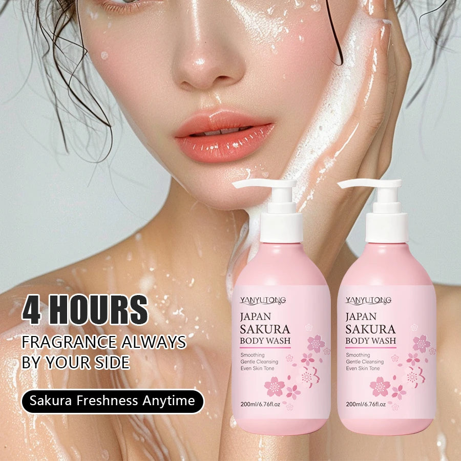 Sakura Duschgel Lang anhaltende Feuchtigkeit Glatt Langanhaltender Duft Sanfter Schaum Körperreinigung Badeprodukt 200ml