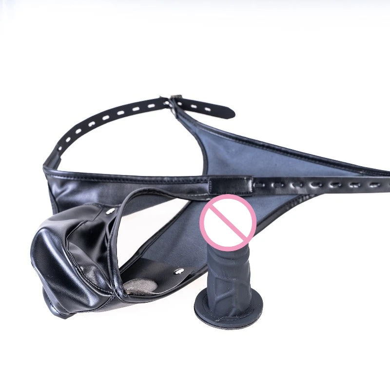 Multifunktionale Leder-Keuschheitsunterwäsche mit Vibrationslosem Silikon-Dildo Anal-Accessoires für sinnliches Liebesspiel Sexspielzeug für Paare