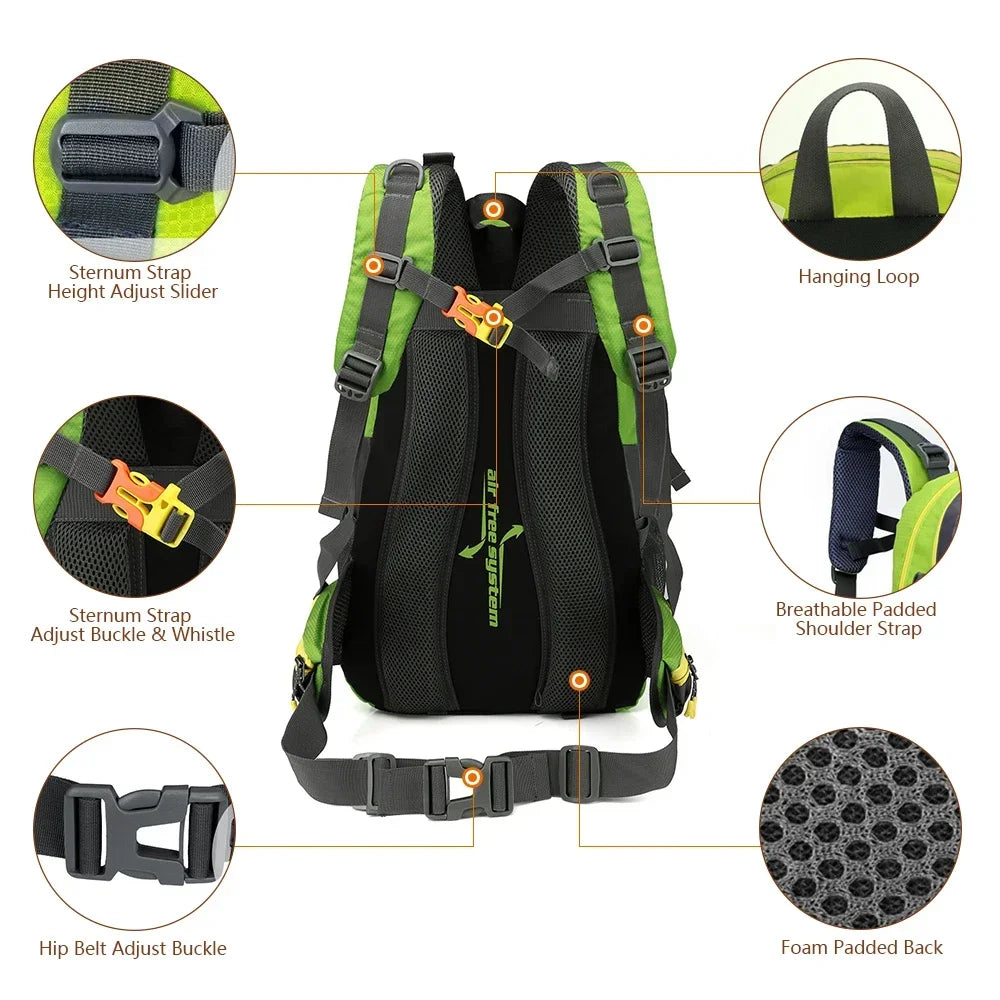 40L Wasserabweisender Reise-Rucksack Camping Wander Laptop Daypack Trekking Klettern Rucksäcke für Herren Damen Wanderausrüstung
