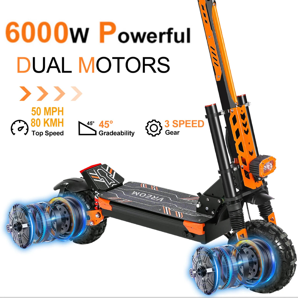 VREOM - VZ37 Elektroroller - 6000W Motor 60V30AH Akku Hochleistungs-E-Scooter - 70km/h Geschwindigkeit 11" Vakuumreifen - Faltbarer E-Scooter