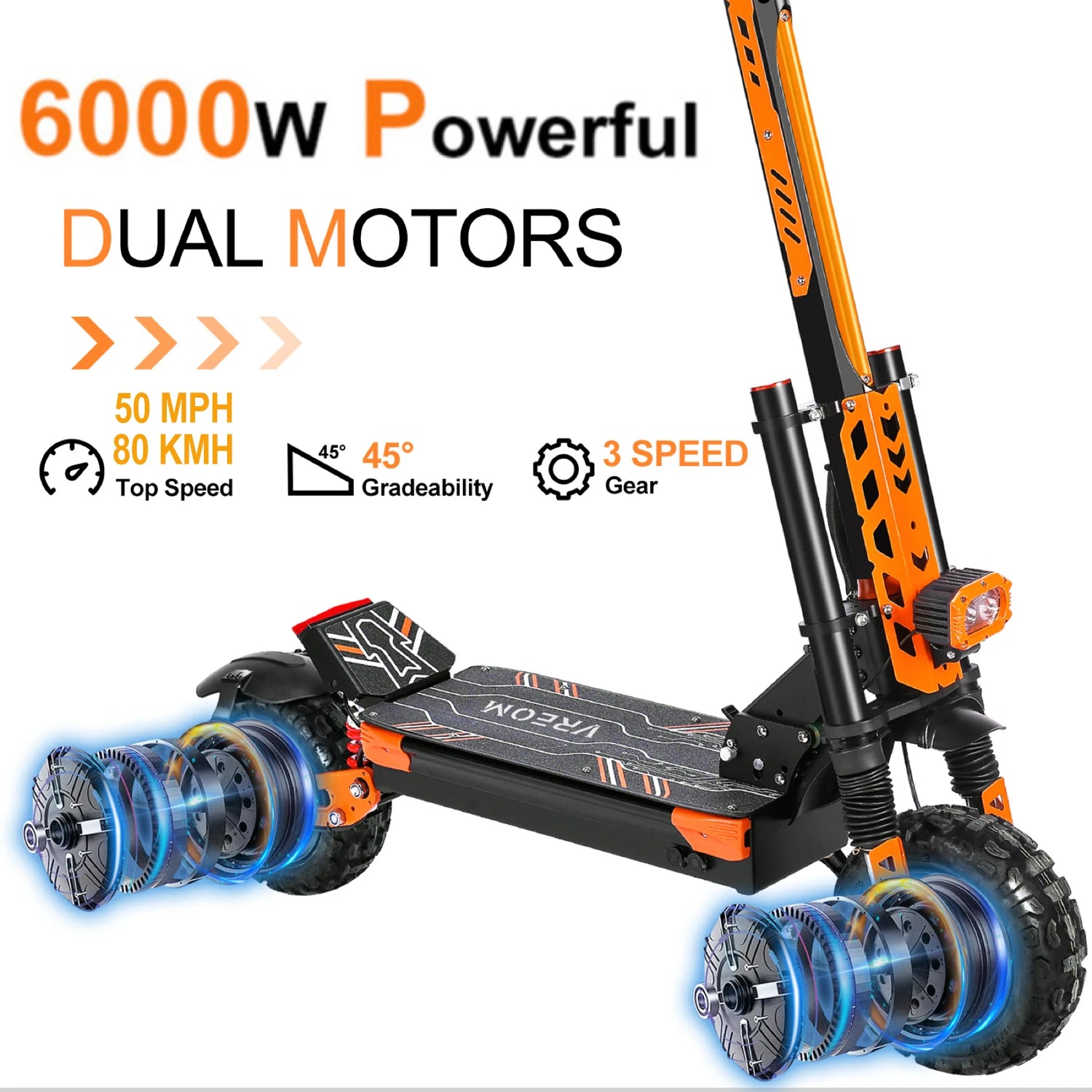 VREOM - VZ37 Elektroroller - 6000W Motor 60V30AH Akku Hochleistungs-E-Scooter - 70km/h Geschwindigkeit 11" Vakuumreifen - Faltbarer E-Scooter