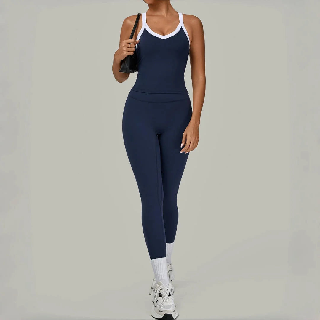 2PCS Damen Yoga-Set Hohe Taille Peach Hip Herausnehmbare Polsterung Sport-BH Hose Fitnessanzug Laufen Workout Gym Leggings Yoga-Set