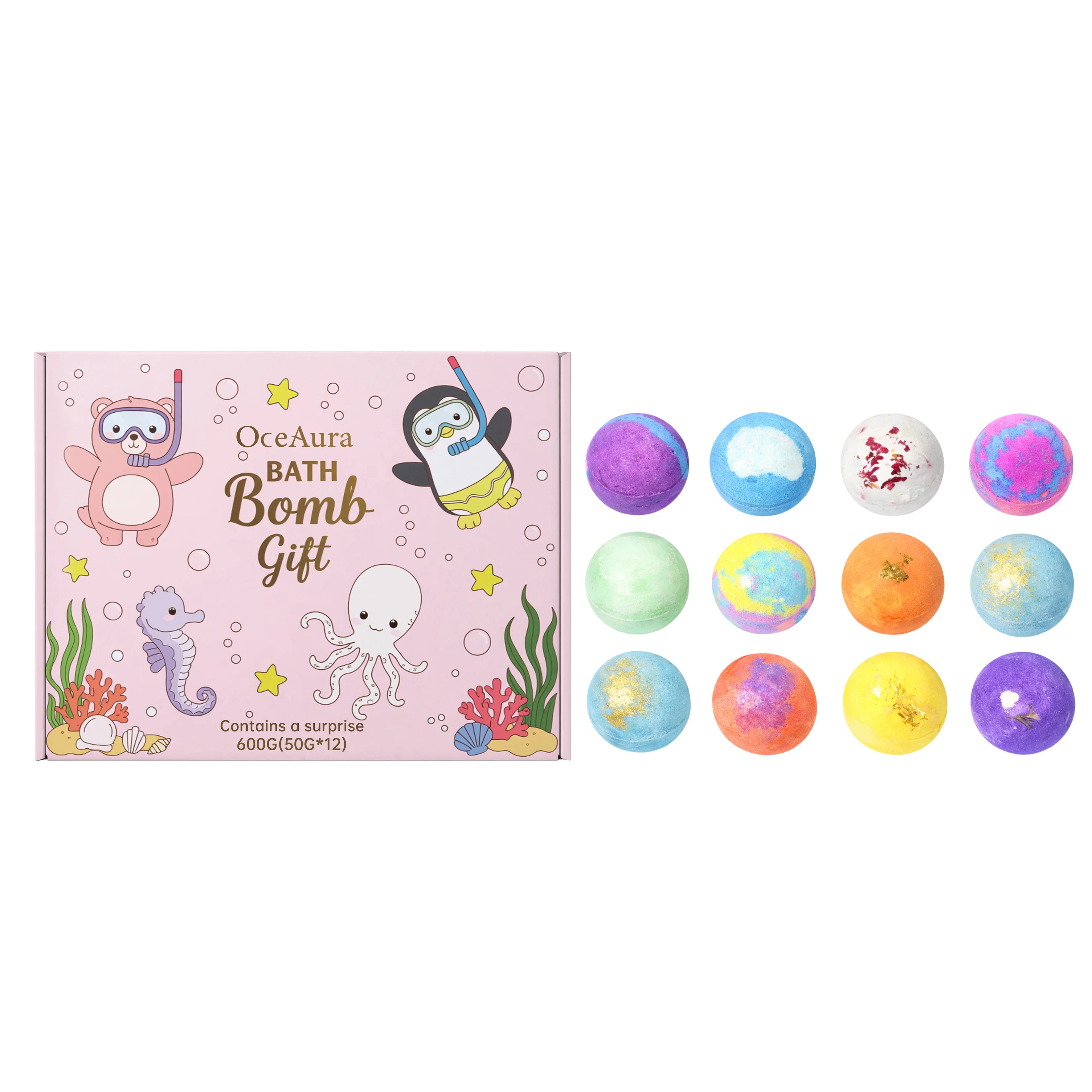12er Badekugeln Set mit Überraschungsspielzeug, ätherischen Ölen, feuchtigkeitsspendender Hautpflege, Badespaß, sensorisches Spielzeug Geschenk für Jungen & Mädchen