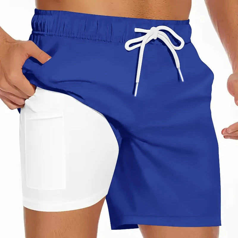 Herren-Badehose mit Kompressionsfutter, Handytasche, schnell trocknend, Badeshorts, Strandshorts, Bademode