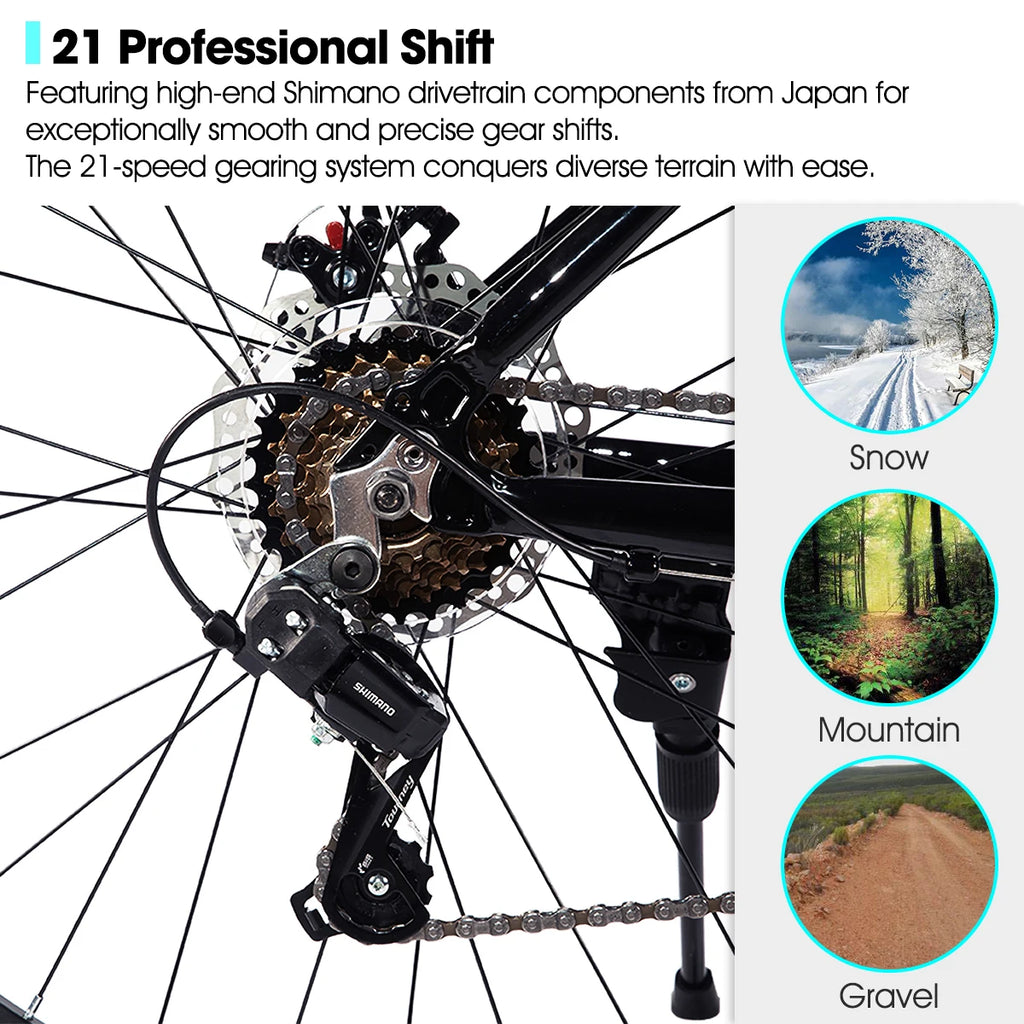 HILAND 26 Zoll Mountainbike aus Aluminiumlegierung für Damen und Herren, 21-Gang-Fahrrad mit mechanischen Scheibenbremsen, Federgabel